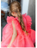 Flutter Sleeves Pink Satin Tulle Flower Girl Dress